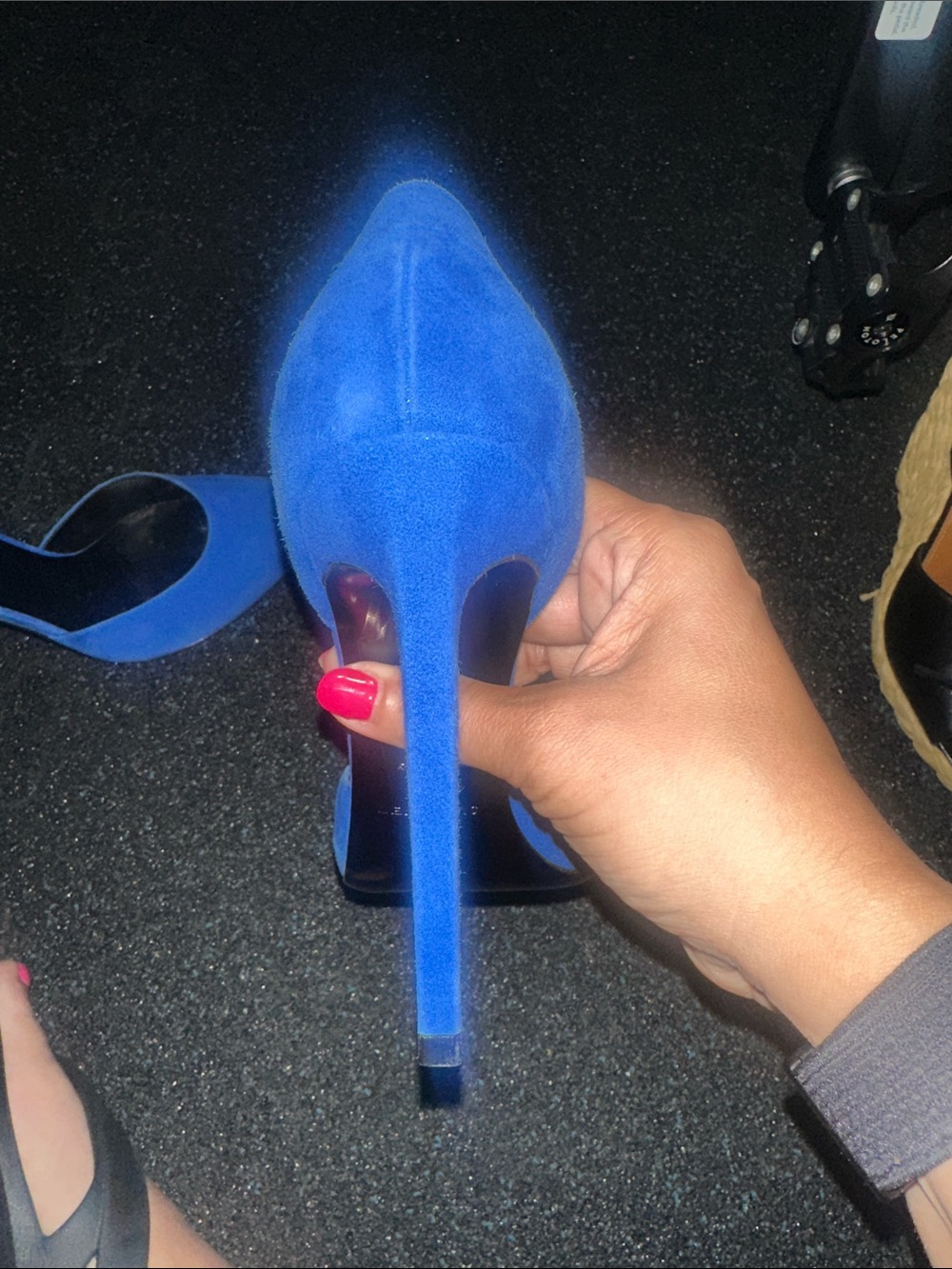 Saint Laurent Navy Suede Pointed D'Orsay Pumps - Picture 5 of 7